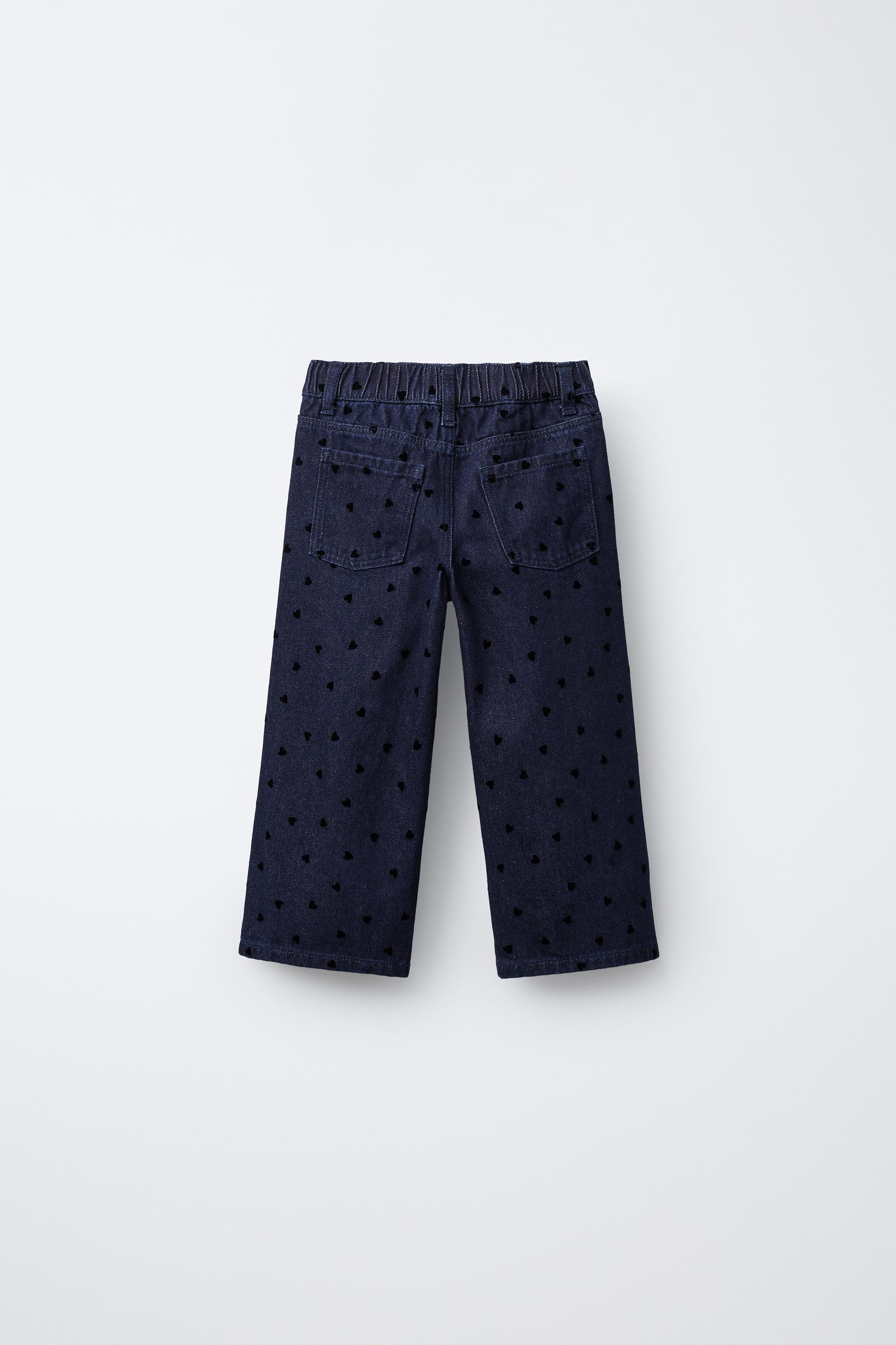 FLOCKED HEART WIDE LEG JEANS